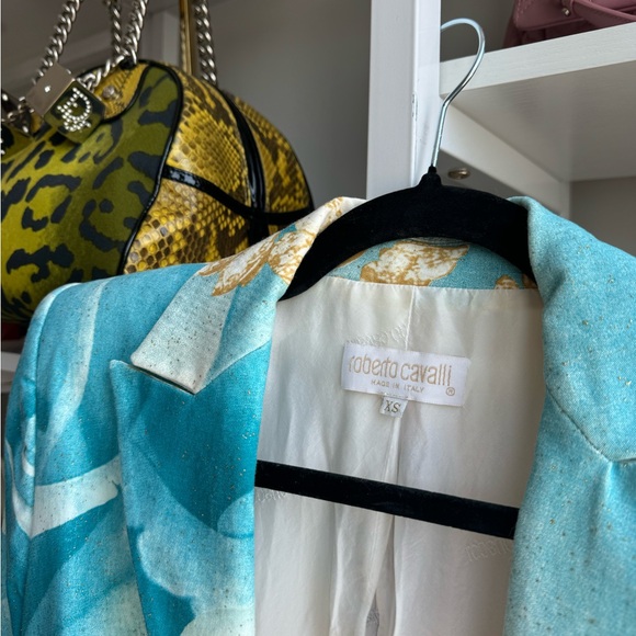 Roberto Cavalli Vintage 2001 Blue & Pink Eyes Printed Blazer Jacket 🩵 - Picture 11 of 15